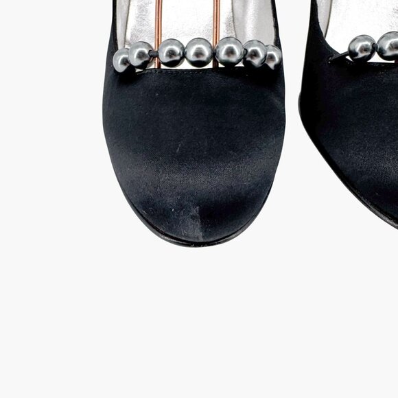 Chanel Pearl Ankle Strap Pumps Heels Black Satin Size 38 US 7–7.5 Women Anklet - Picture 7 of 15